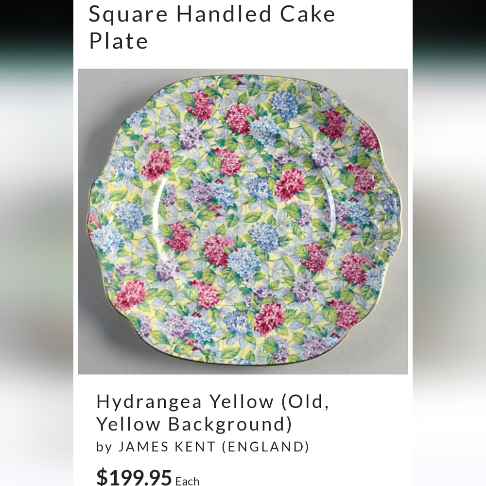 "Hydrangea" square handled cake plate by James Kent.